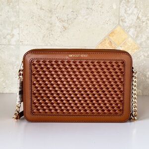 Michael Kors Jet Set Item Woven Brown Crossbody Bag